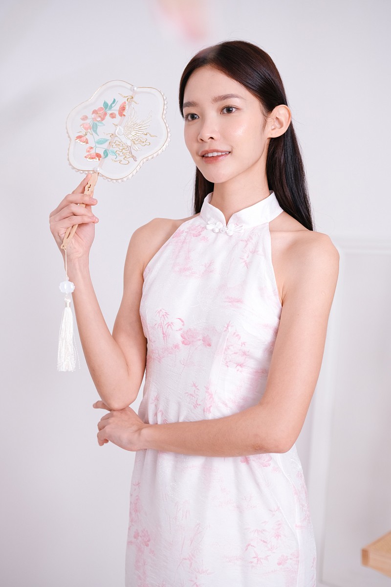 Fen Watercolour Midi Cheongsam in Pink