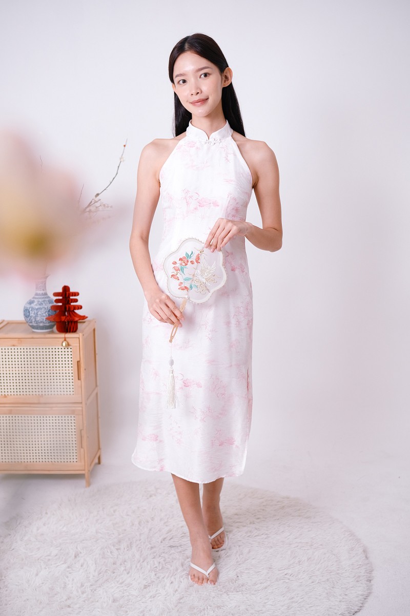 Fen Watercolour Midi Cheongsam in Pink