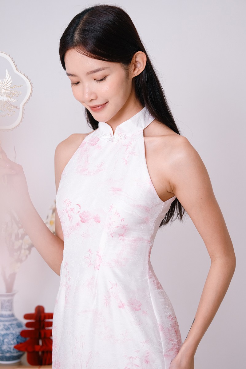 Fen Watercolour Midi Cheongsam in Pink