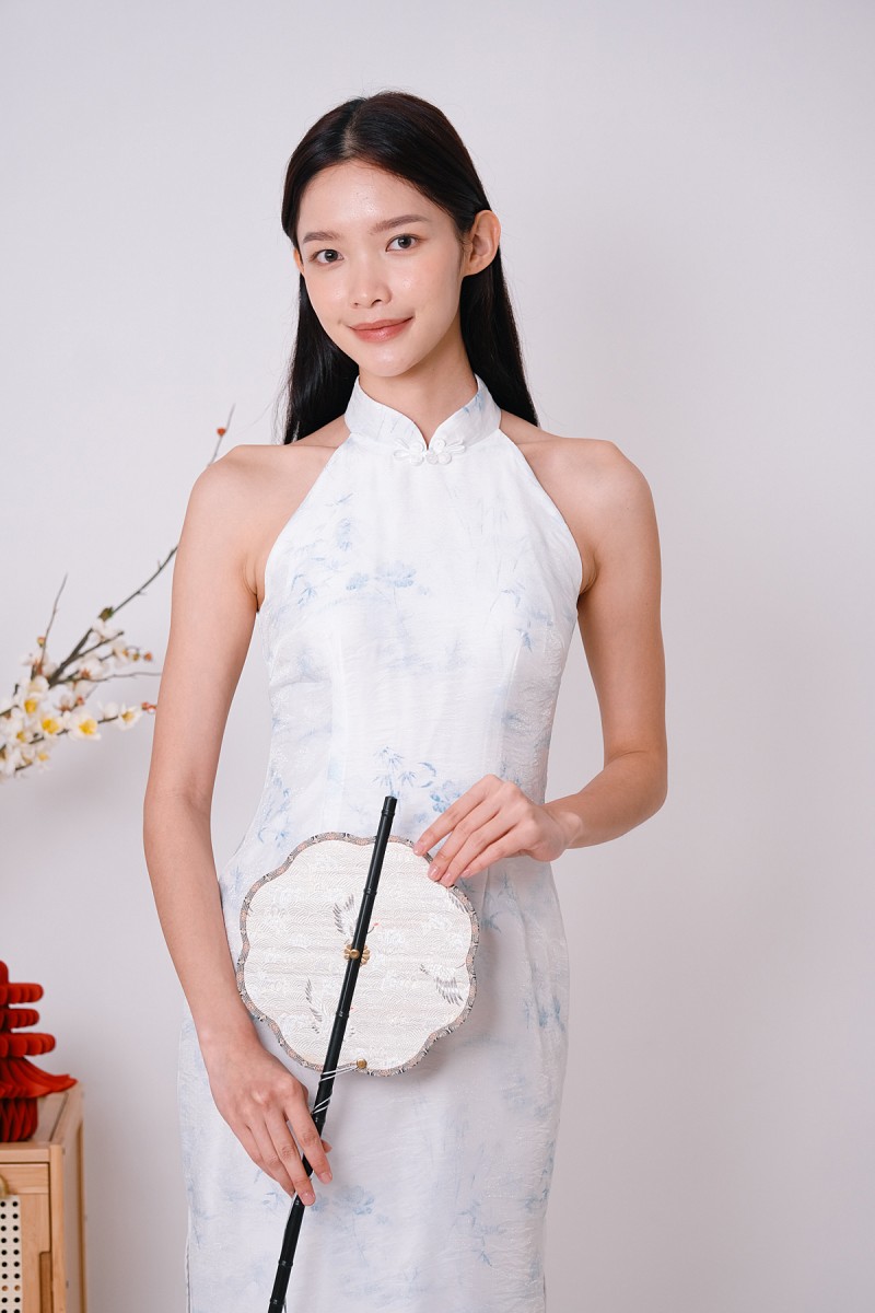 Fen Watercolour Midi Cheongsam in Blue