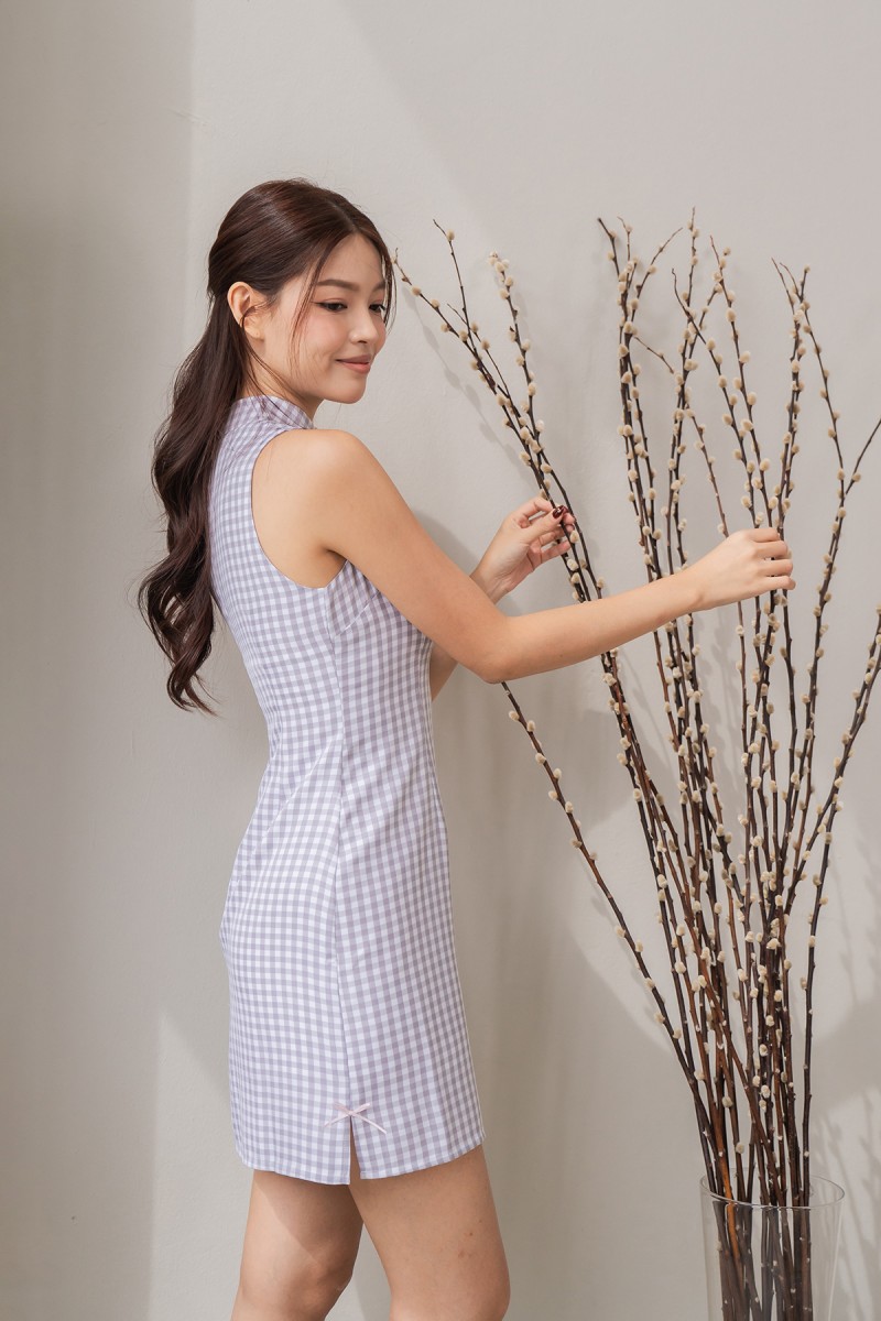 Grace Gingham Cheongsam in Grey