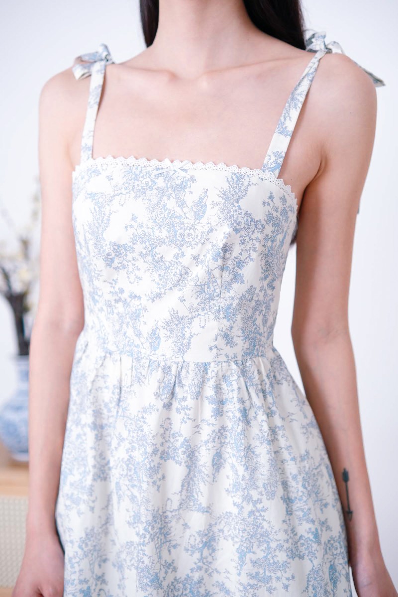 Zinnia Floral Tie Dress in Blue