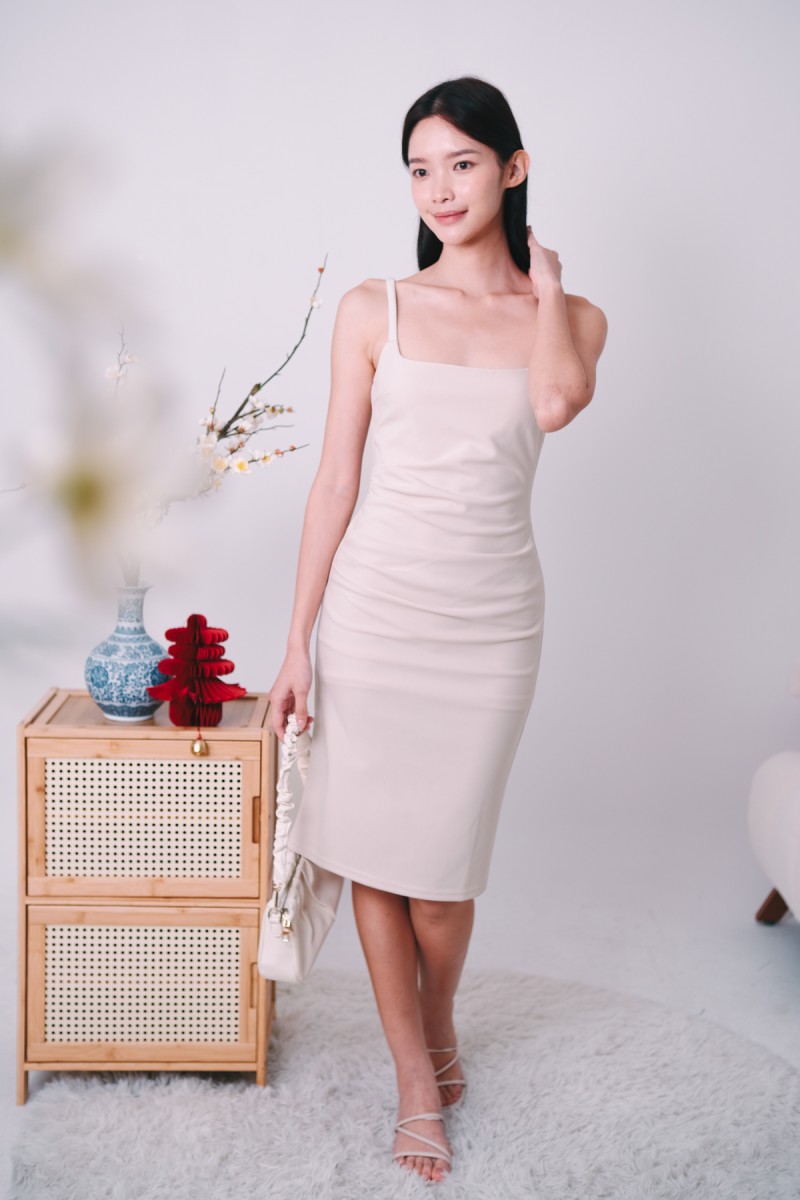 Linsey Ruched Dress in Ivory