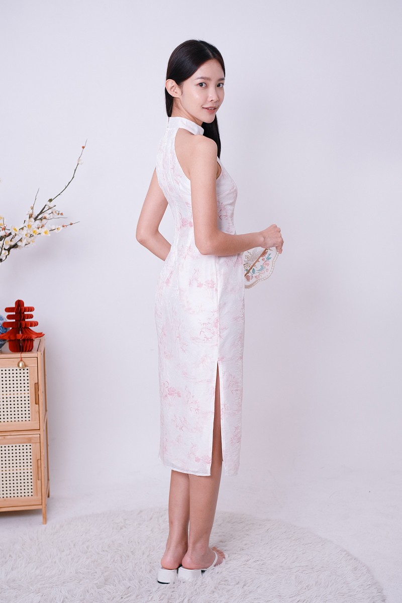 Fen Watercolour Midi Cheongsam in Pink