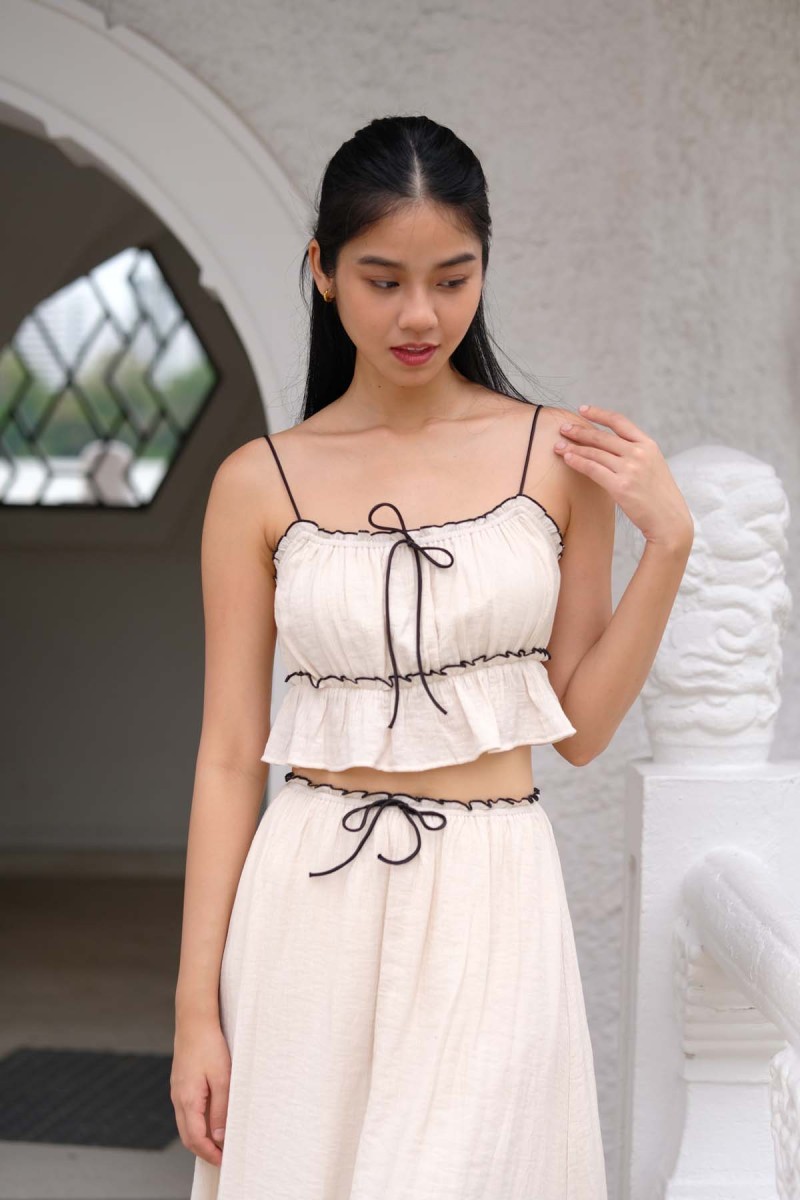 RESTOCK: Clara Contrast Ribbon Top in Nude