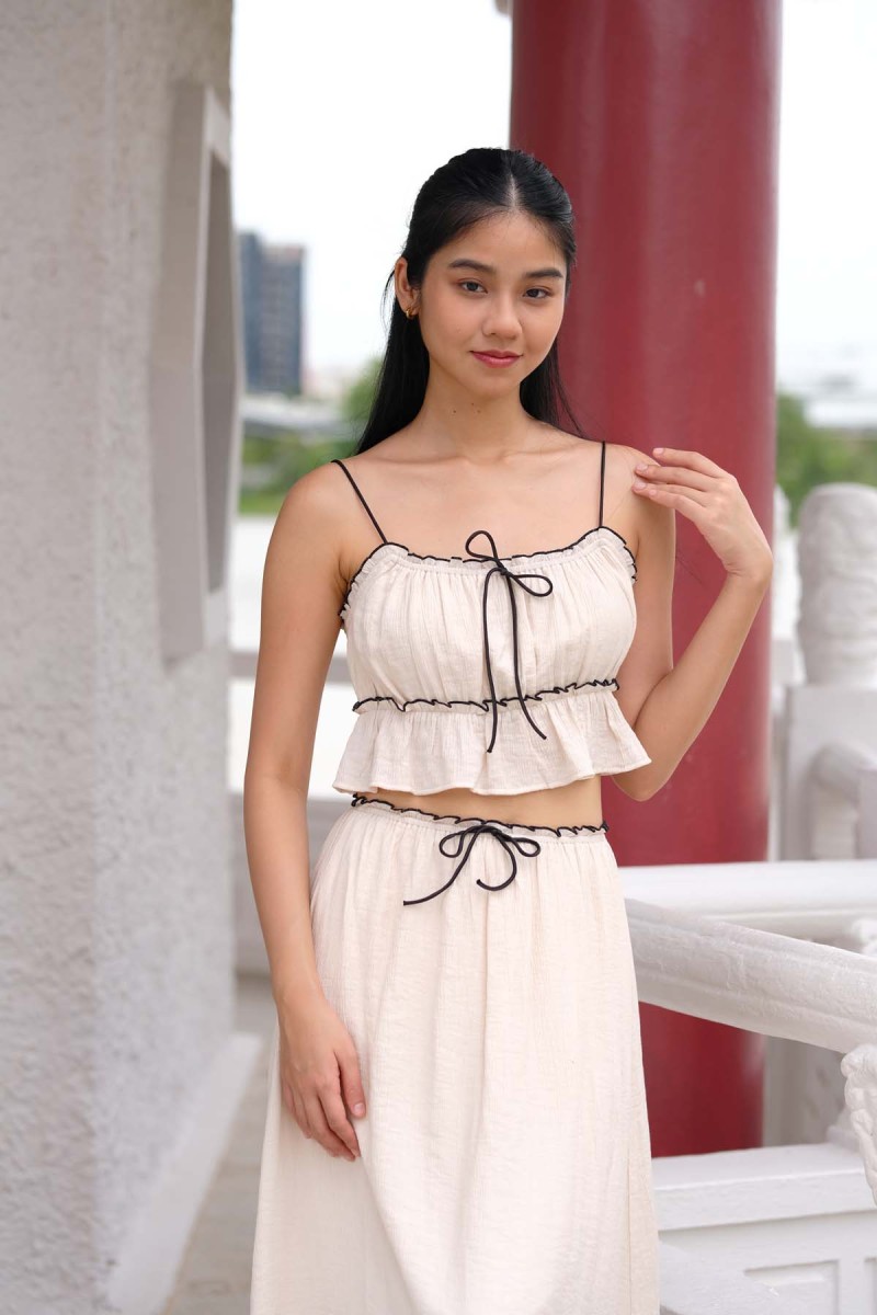 RESTOCK: Clara Contrast Ribbon Top in Nude