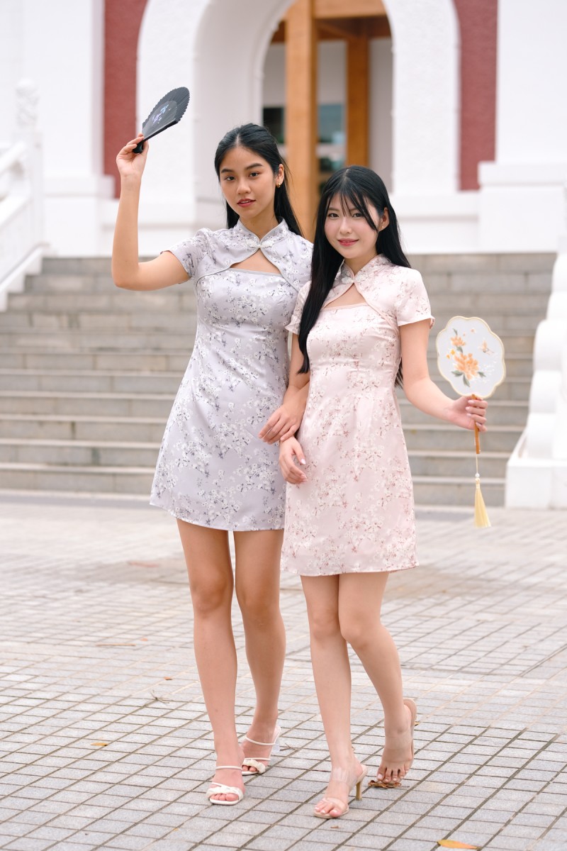 Lin Floral Cut Out Cheongsam in Pink