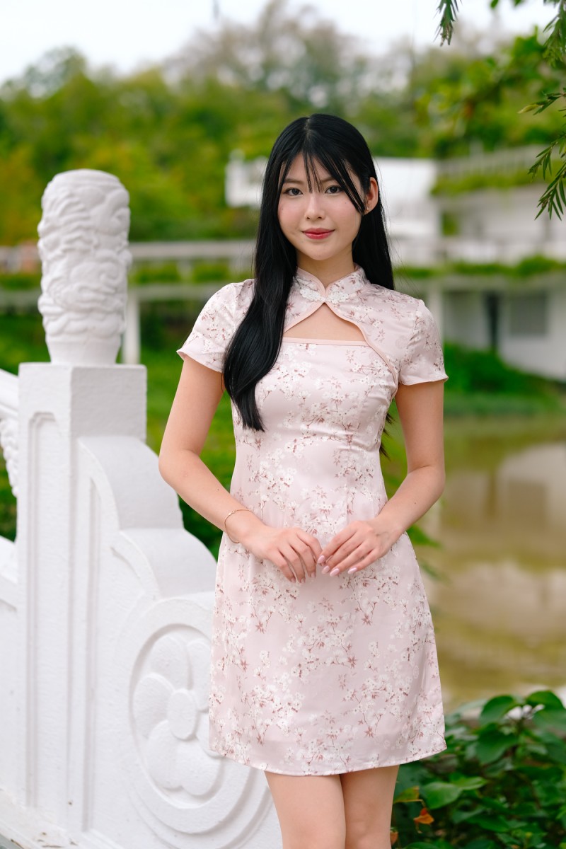 Lin Floral Cut Out Cheongsam in Pink