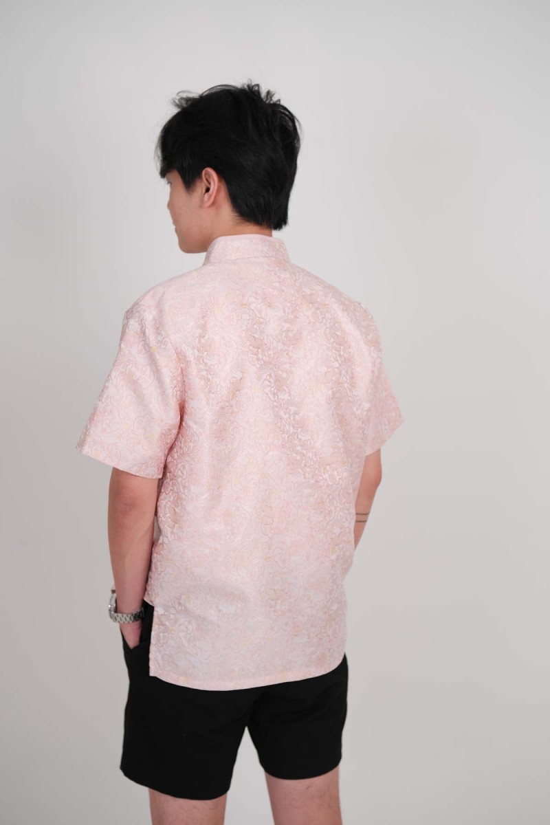 BACKORDERS: Yuan Embossed Cheongsam Shirt in Pink