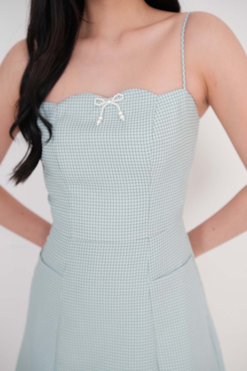 BACKORDERS: Vivienne Tweed Ribbon Romper Dress in Tiffany