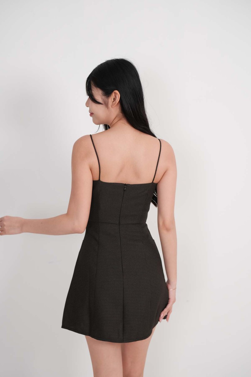 BACKORDERS: Vivienne Tweed Ribbon Romper Dress in Black