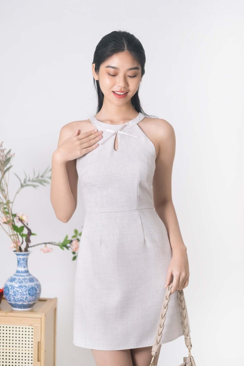 BACKORDERS: Pixie Halter Ribbon Dress in Grey