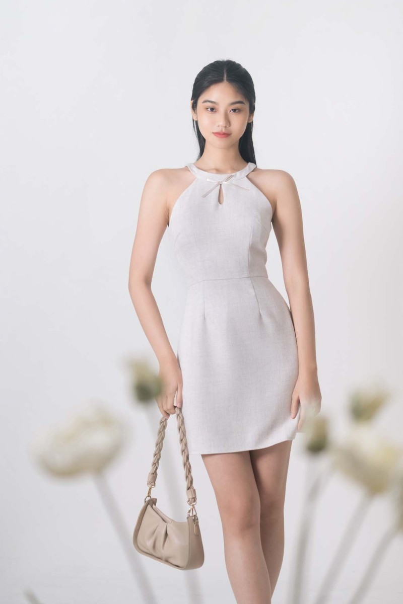 BACKORDERS: Pixie Halter Ribbon Dress in Grey