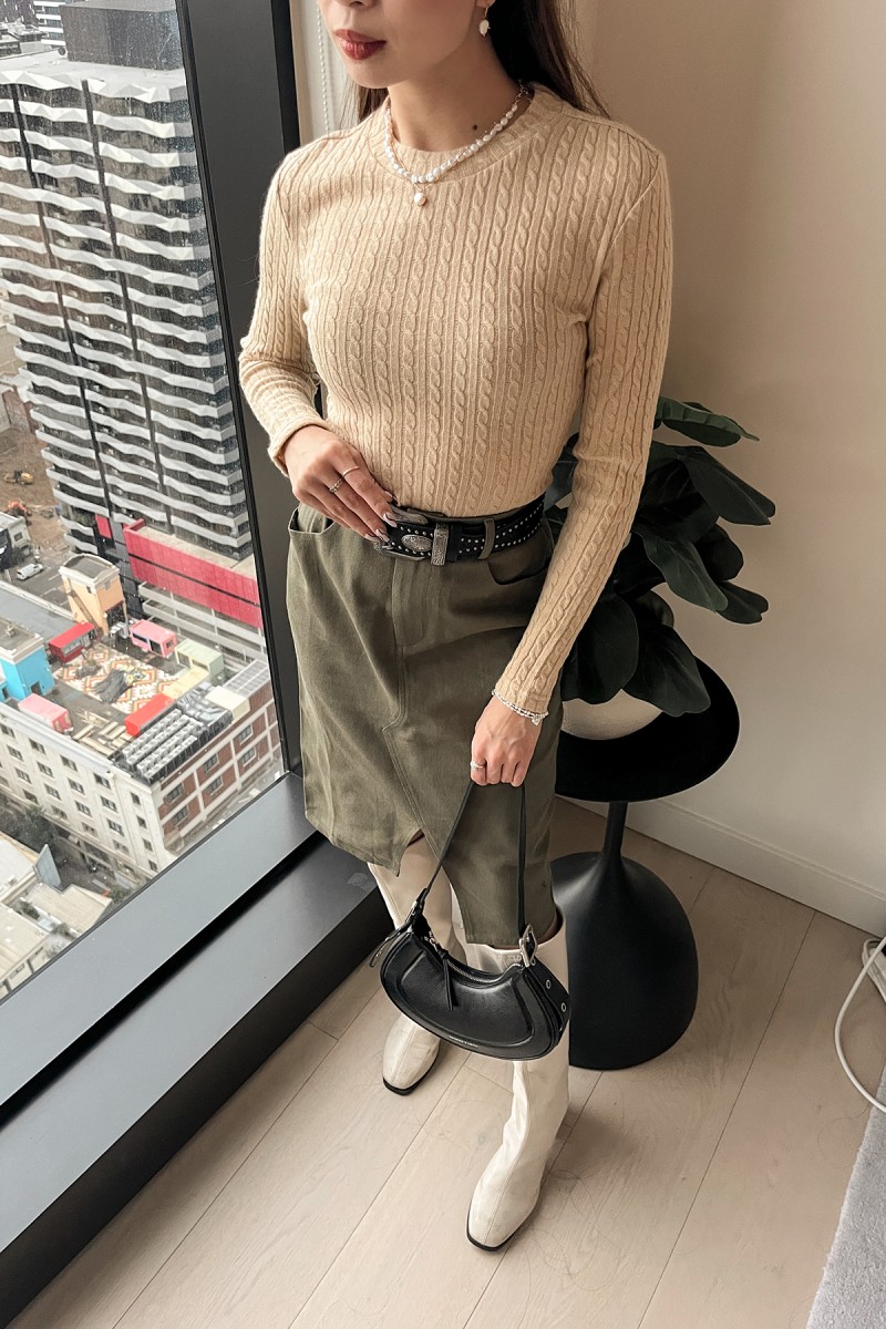 Warner Denim Skirt in Olive