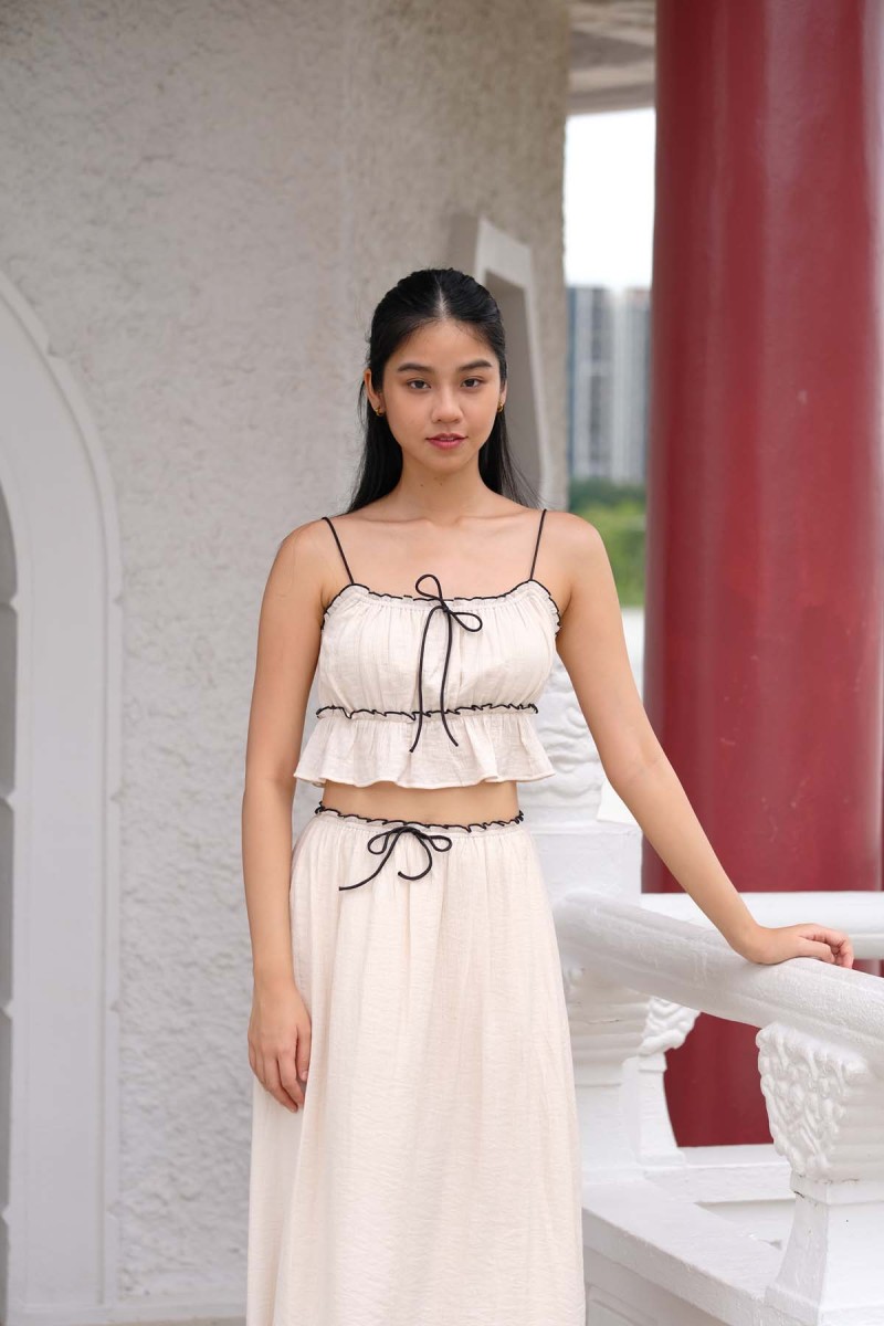 BACKORDERS: Clara Contrast Ribbon Top in Nude