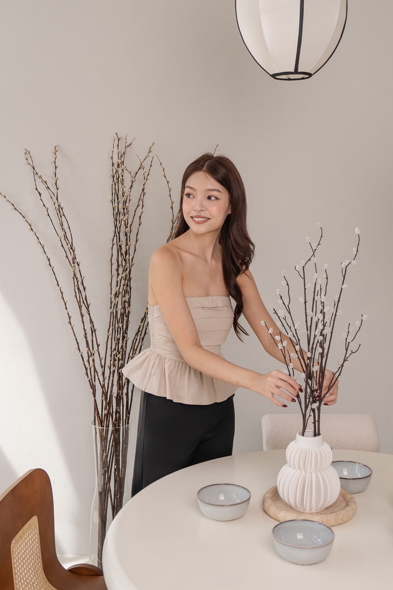 RESTOCK: Edith Linen Padded Tube Top in Sand