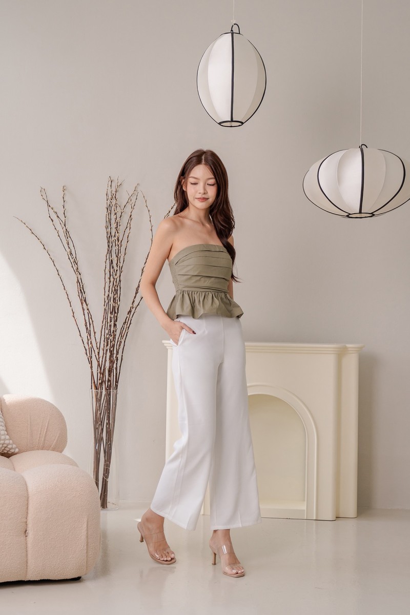 RESTOCK: Edith Linen Padded Tube Top in Olive
