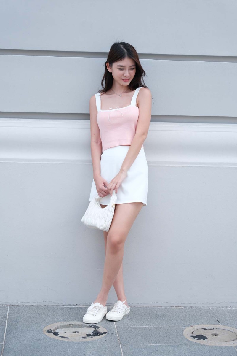 Bunni Knit Ribbon Contrast Top in Pink