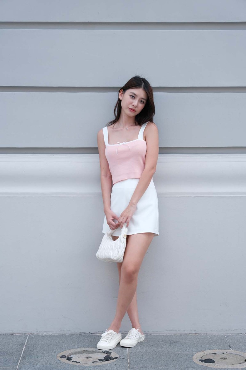 Bunni Knit Ribbon Contrast Top in Pink