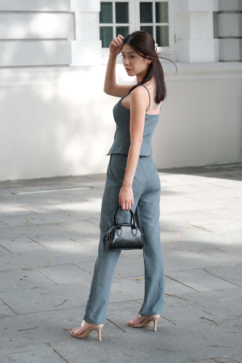 Blair Button Straight Leg Pants in Gunmetal Grey