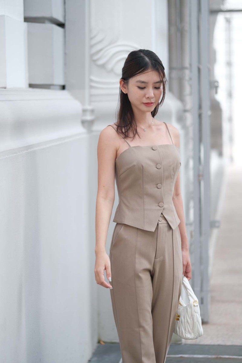 Blair Button Straight Leg Pants in Khaki Brown