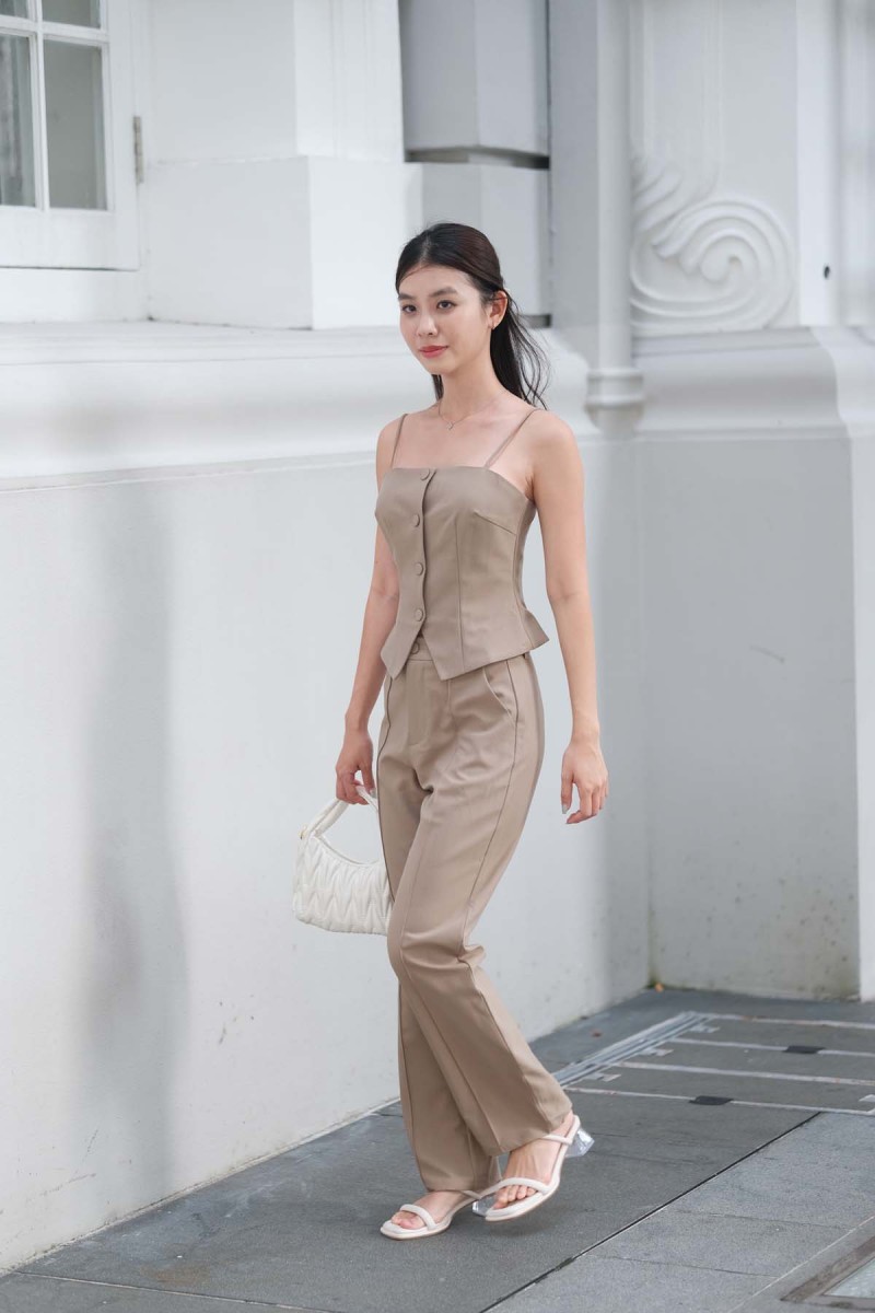 Blair Button Straight Leg Pants in Khaki Brown