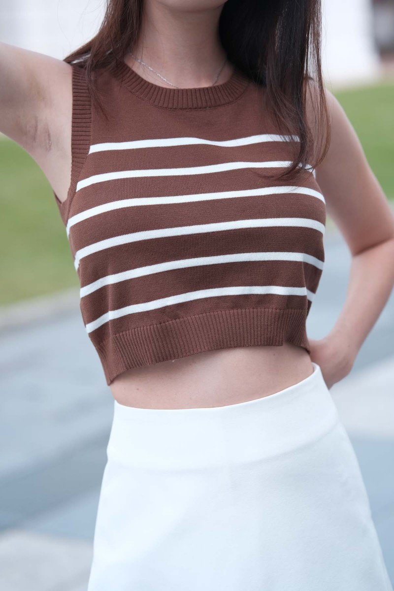 Sienna Striped Ribbed Top in Mocha