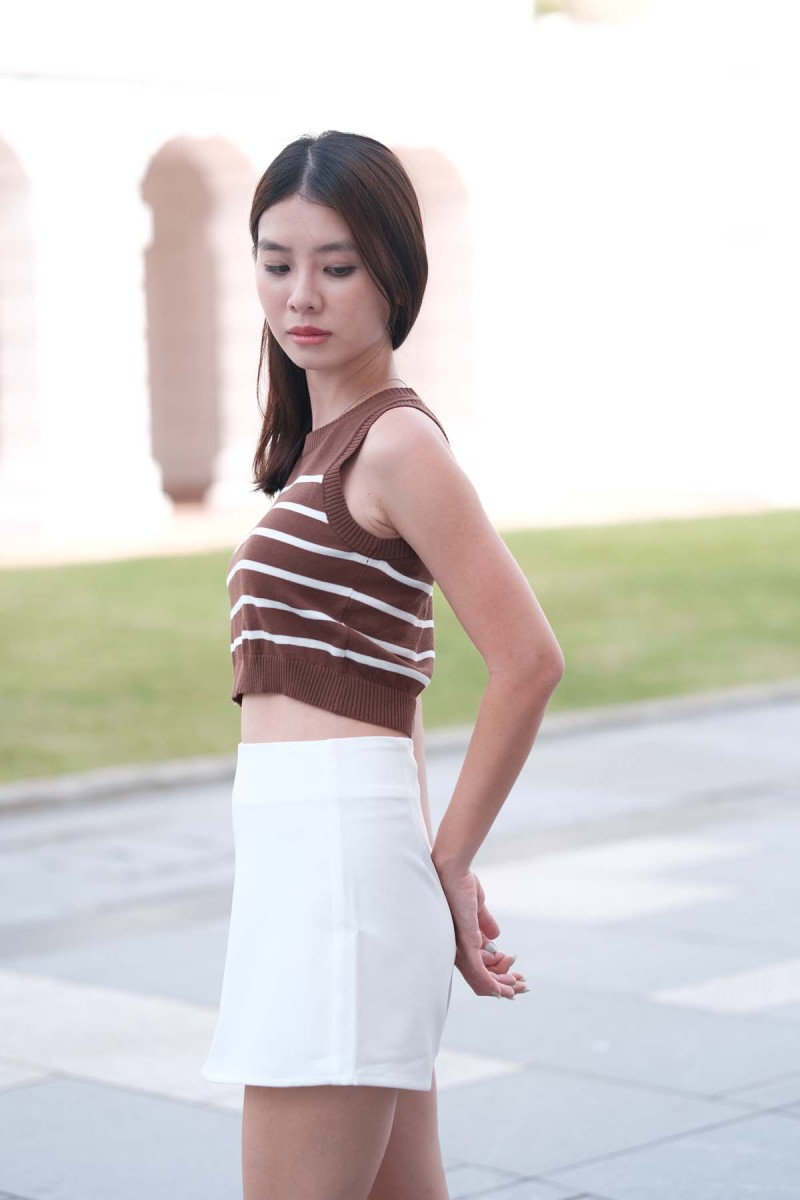 Sienna Striped Ribbed Top in Mocha