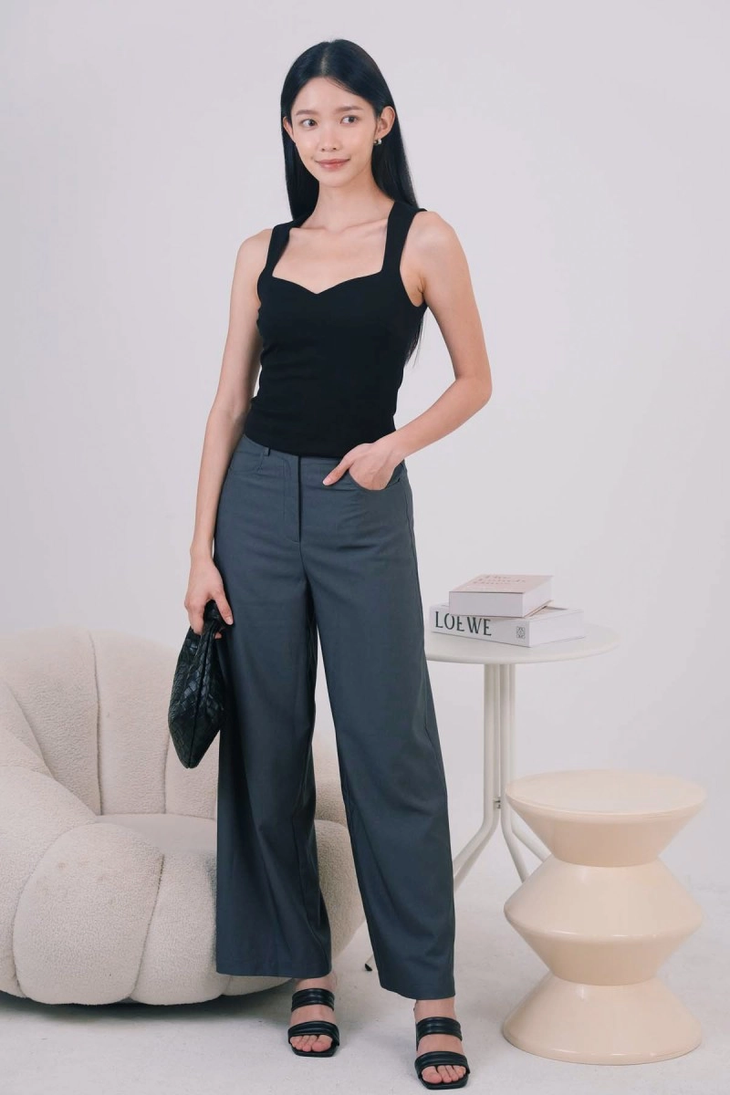 Megara Wide Leg Button Pants in Slate Blue