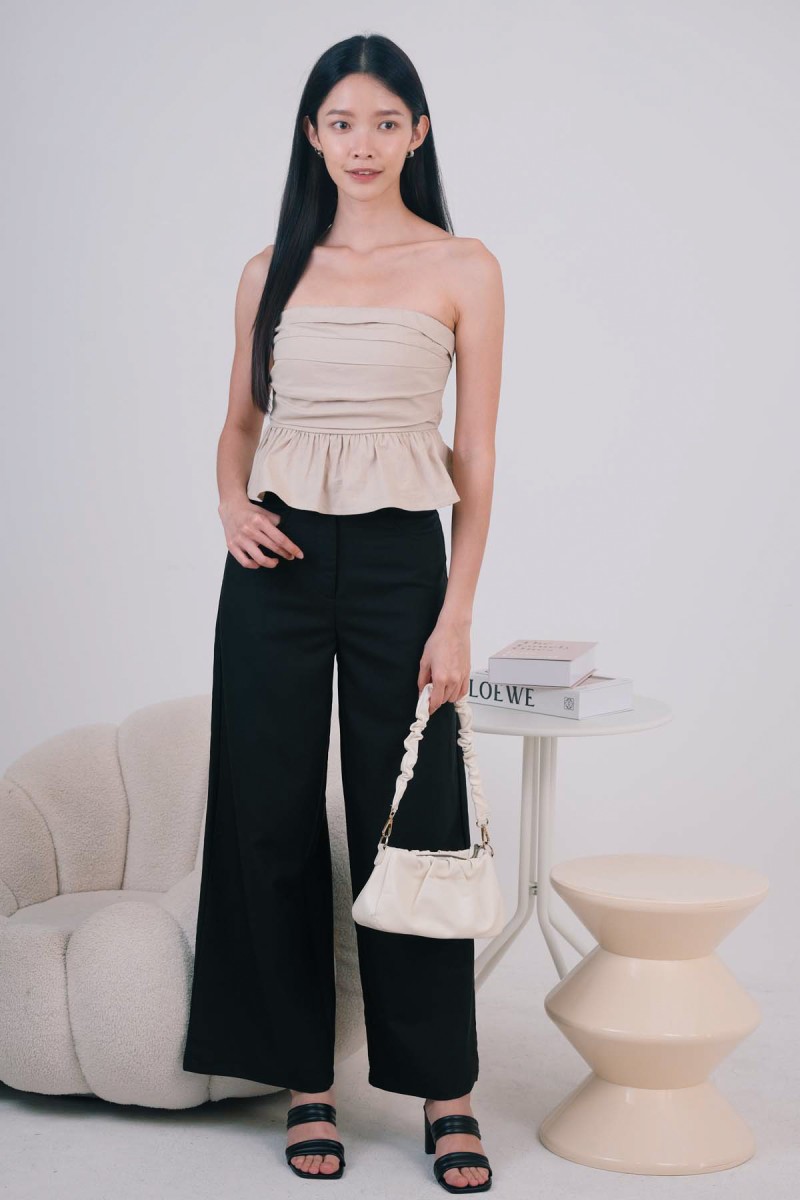 Megara Wide Leg Button Pants in Black