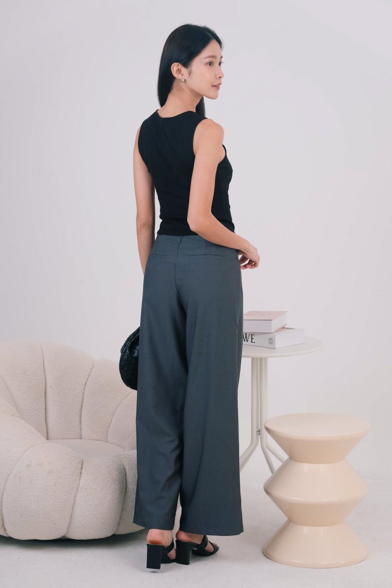 Megara Wide Leg Button Pants in Slate Blue