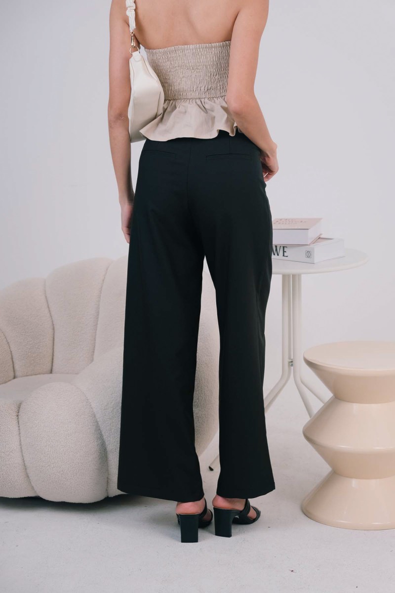 Megara Wide Leg Button Pants in Black