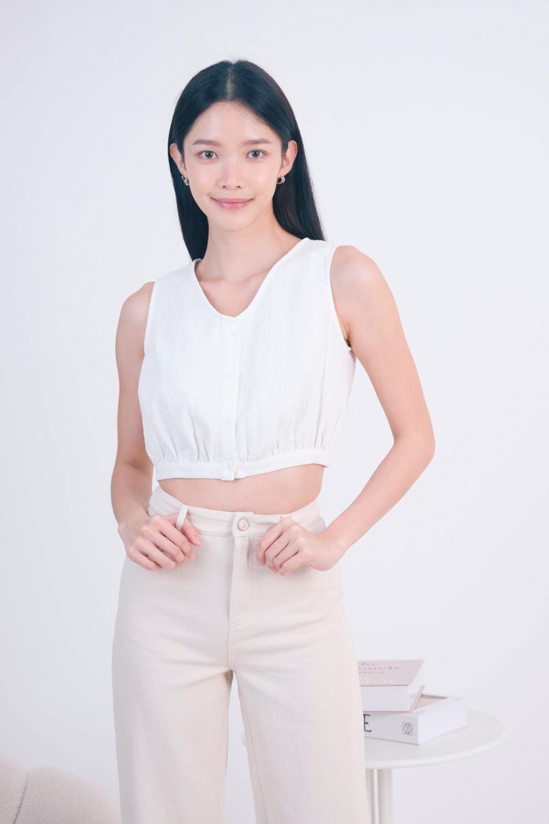 Soyee Button Top in White