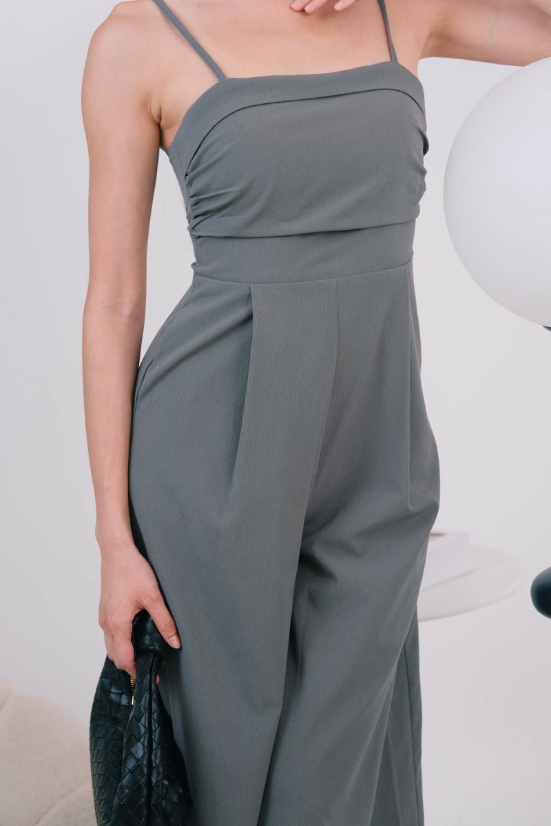 Ricci Pleated Jumpsuit in Gunmetal