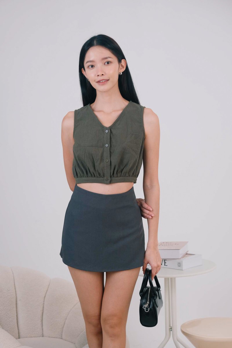 Soyee Button Top in Olive