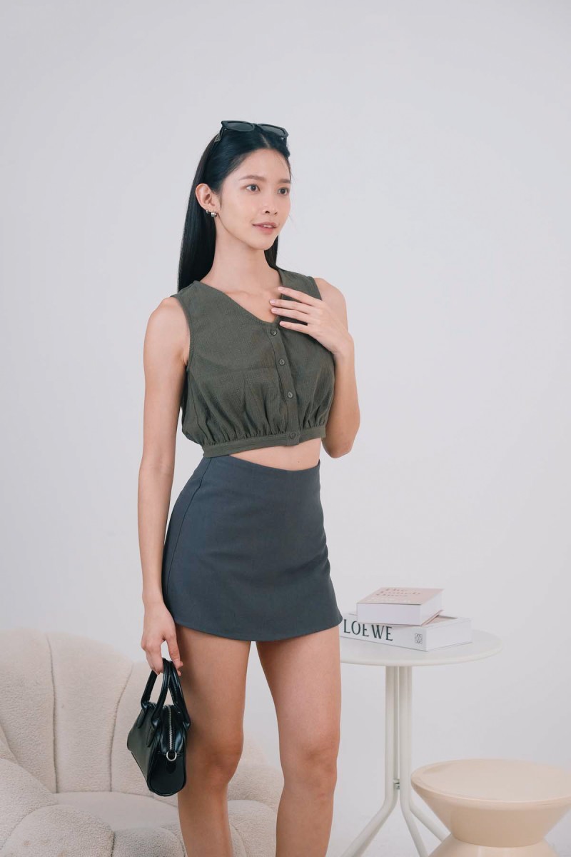 Soyee Button Top in Olive