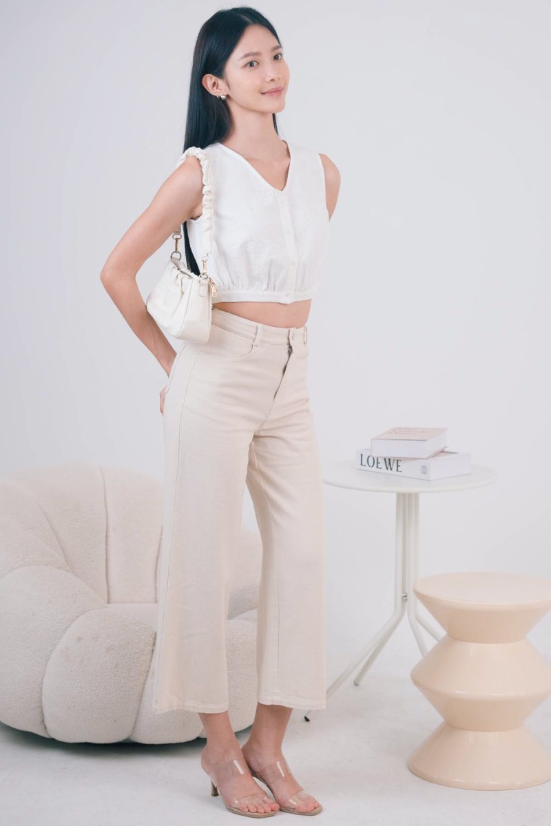 Veron Straight Leg Denim Pants in Cream