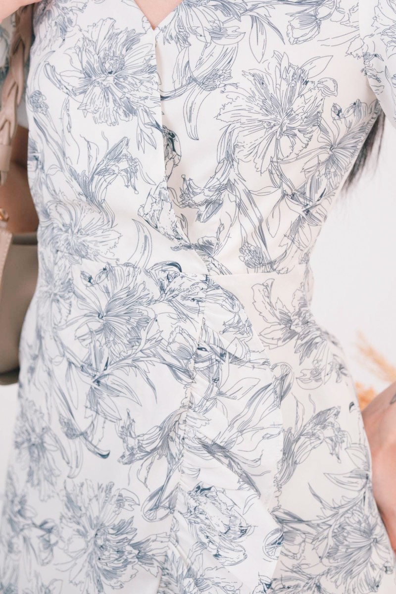 RESTOCK: Megan Floral Puff Sleeve Dress in Navy