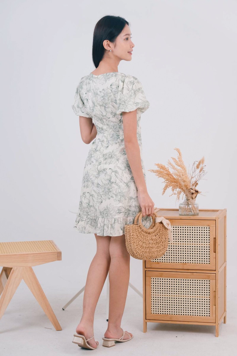 RESTOCK: Megan Floral Puff Sleeve Dress in Green
