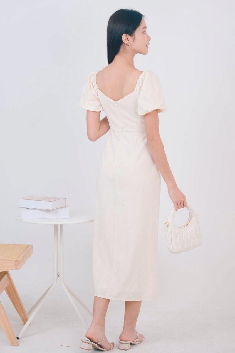 Elleria Puff Sleeve Midaxi Dress in Cream