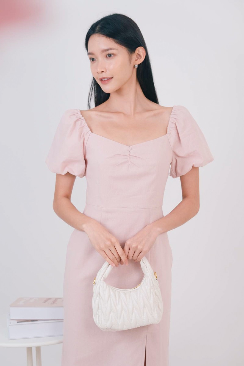 Elleria Puff Sleeve Midaxi Dress in Pink