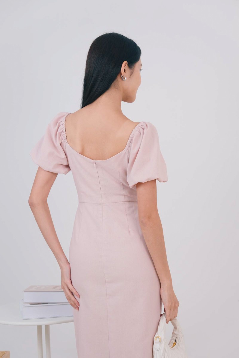 Elleria Puff Sleeve Midaxi Dress in Pink