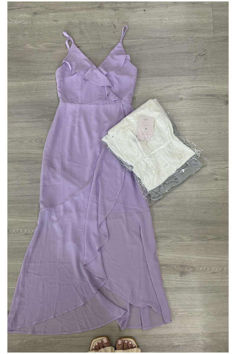 Tereza V Neck Ruffle Wrap Dress in Lilac