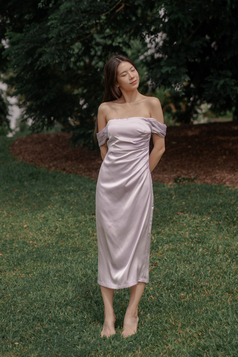 Mirelda Off-Shoulder Padded Dress in Lilac