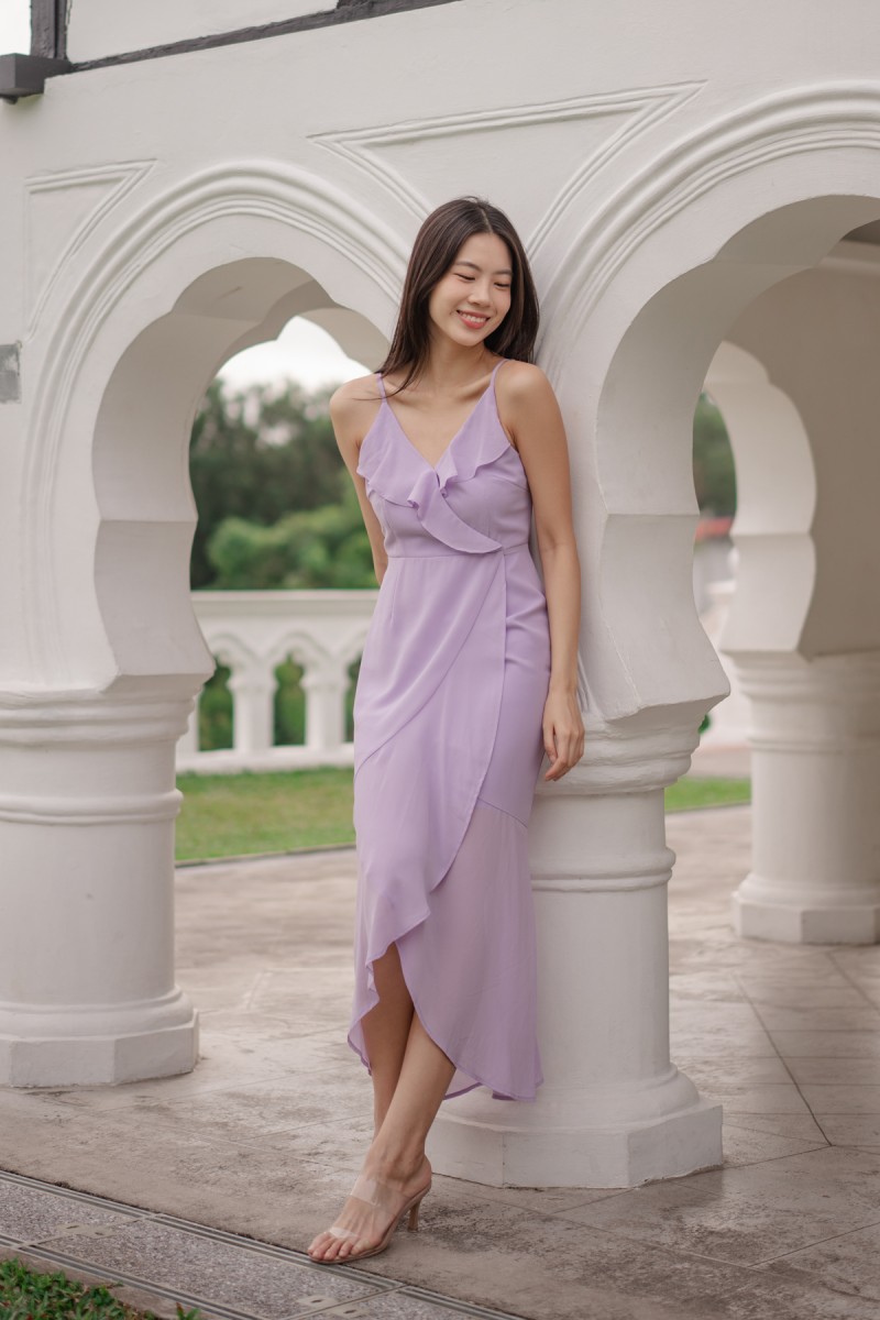 Tereza Ruffle Wrap Dress in Lilac