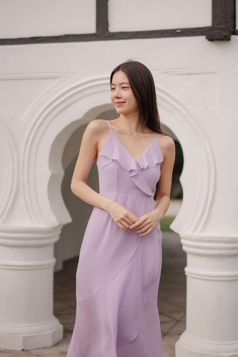 Tereza Ruffle Wrap Dress in Lilac