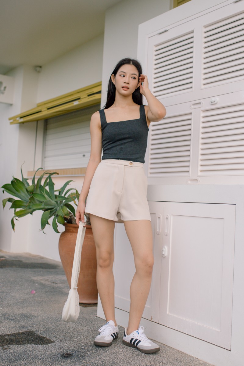 RESTOCK: Edge Square Neck Tank Top in Gunmetal