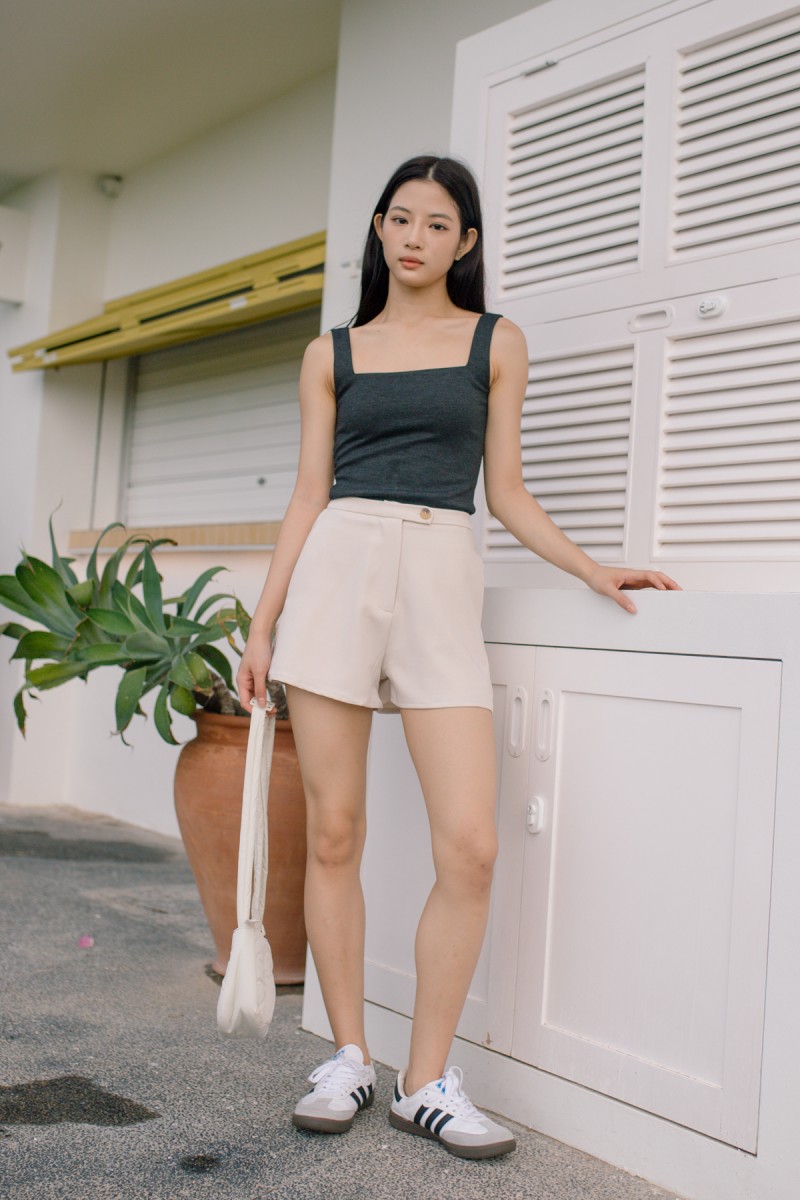 RESTOCK: Edge Square Neck Tank Top in Gunmetal
