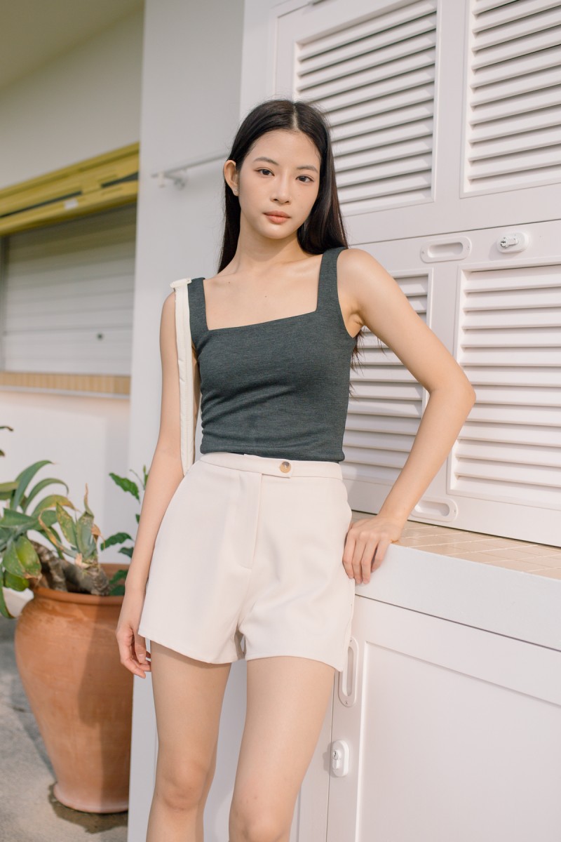 Edge Square Neck Tank Top in Gunmetal