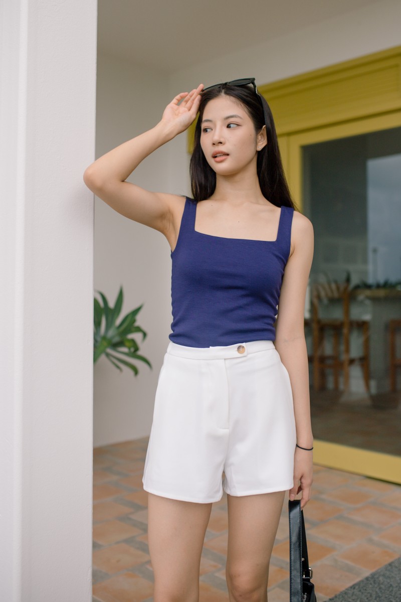 Forward Button Shorts in White